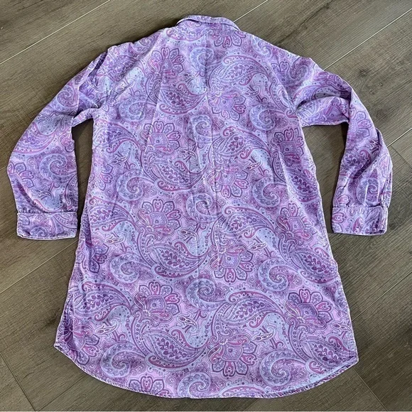 Lauren Ralph Lauren Black Label Purple Pink Paisley Nite Shirt Gown Women Medium - Picture 4 of 9